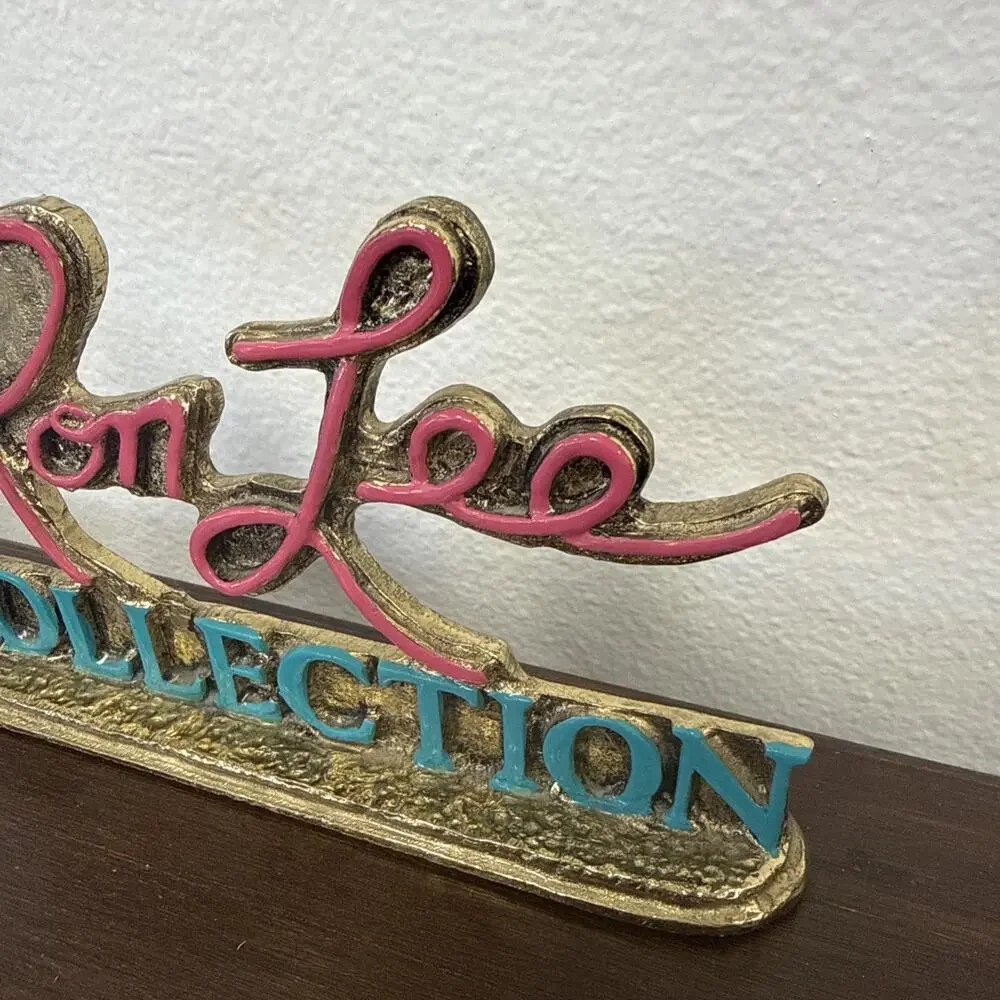 RARE Ron Lee Dealer Sign Plaque Pink Teal Aqua Gold Counter Display Showcase Vtg